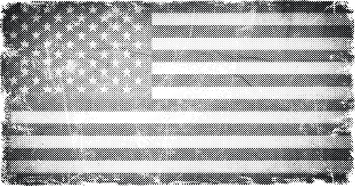 usa flag halftone risograph american patriotic symbol grunge retro offset print screentone pop style monochrome