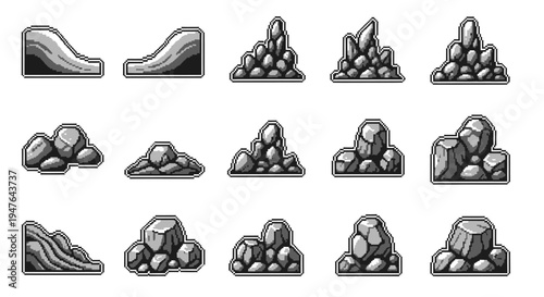 Pixel Art Game Assets: Rock Formations and Terrain Elements