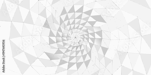 Abstract geometric spiral composed of interconnected white lines on a white background