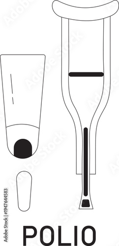 Polio disease concept vector illustration featuring a crutch and a disabled leg, symbolizing medical conditions and healthcare support