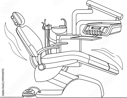 A dental chair with a sink and a control panel