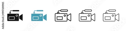 Camcorder icon set. video camera vector icon. video recording button. video recorder symbol for UI designs. Thin line customizable illustration. Contour symbol. Vector isolated outline drawing.
