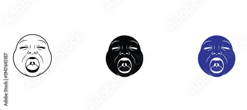  Minimalist Line Art of Human Face with Halo, Concept of Innocence and Kindness Vector Icon Set, Angelic Character and Morality Outline Illustration, Clean 2pt Stroke Design for Ethics and Charity