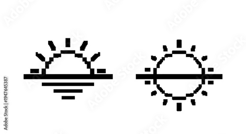 Pixel Art Sunrise and Sunset Icons with Horizon Line