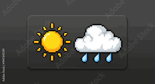 Pixel Art Sun and Rain Cloud Icons
