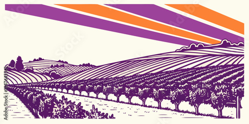 A purple and orange graphic of a large crowd in a stadium Vector