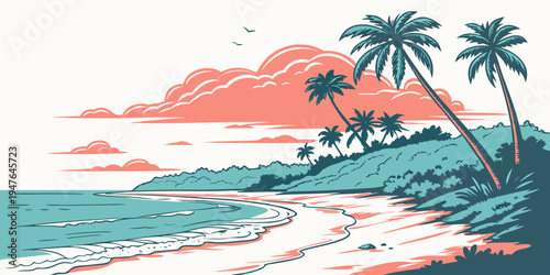 A tropical island with palm trees on the beach Vector
