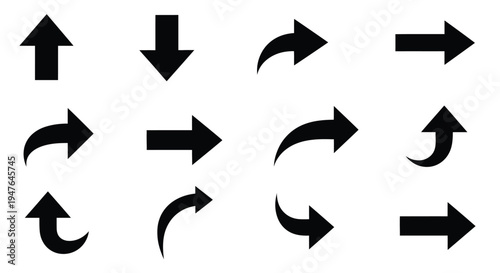 Collection of black arrows pointing in various directions on white background