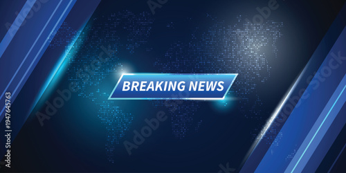 Breaking news banner with world map background in blue broadcast style