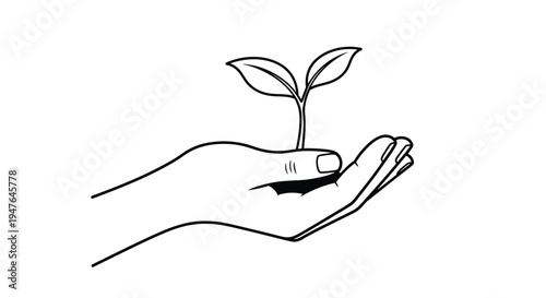 A hand gently cradling a small growing plant sprout