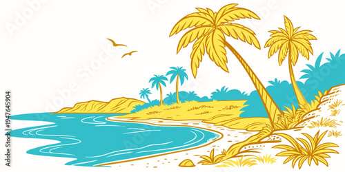 A tropical island with palm trees and blue water Vector