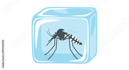 A mosquito is trapped inside a clear geometric ice cube