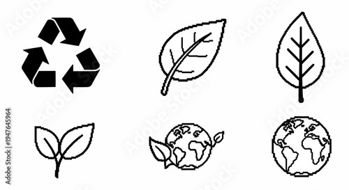 Recycling, Earth and Leaf Icons: Eco-Friendly and Sustainable Living