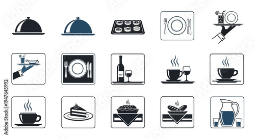 Restaurant Service Icons: Food, Drinks, Catering, and Dining Set