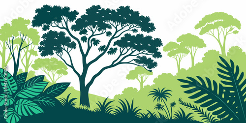 A forest landscape with trees and foliage Vector