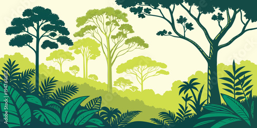 A forest landscape with trees and foliage Vector