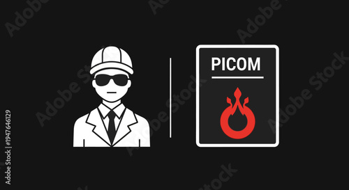 Security Guard Icon and PICOM Logo on Black Background