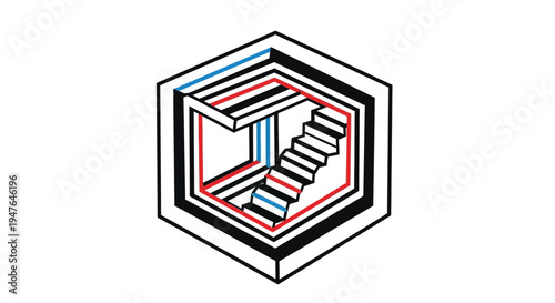 Optical illusion of an impossible staircase within nested hexagonal frames