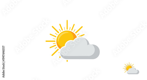 Sunny weather icon with cloud partially covering the sun, isolated on white background
