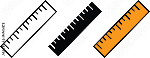 Three rulers in white black and orange on white background measuring tools