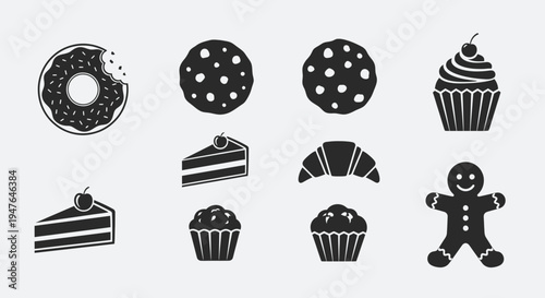 Sweet Treats Collection: Donut, Cookies, Cupcakes, Croissant, Cake Slices, Gingerbread Man