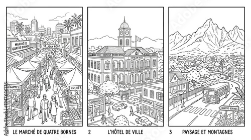 Black and White Comic Strip Depicting Mauritian Scenes