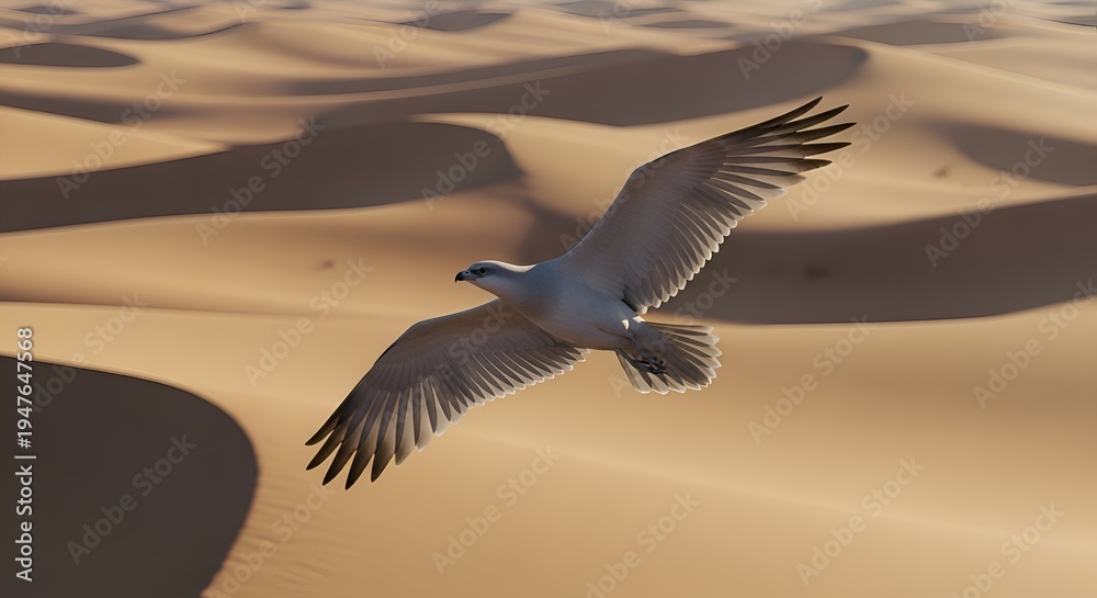 Naklejka premium Eagle soaring over desert sand dunes, majestic flight, natural landscape