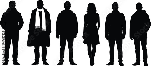 People silhouettes set standing men and woman urban casual outfit human shadow figures isolated vector collection design