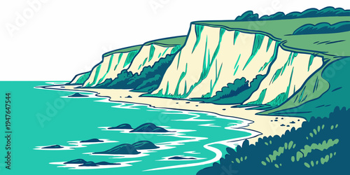 A cliff by the ocean with a sandy beach Vector