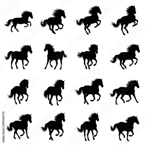 Collection of horse silhouettes in various poses.