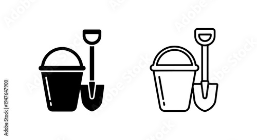 Sand bucket and shovel beach toy icon