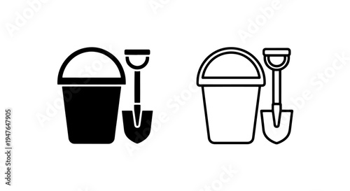 Sand bucket and shovel minimalist icon design