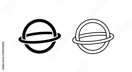 Interlocking rings sphere abstract icon with orbital design elements
