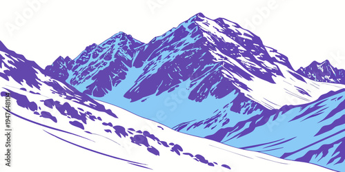 A purple and blue mountain range with snow Vector