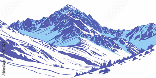 A mountain range with snow on its peaks Vector