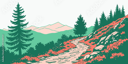 A trail through a field of wildflowers Vector