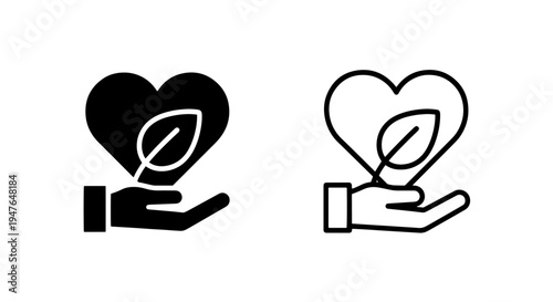Environmental care health icon with hand holding heart and leaf symbol