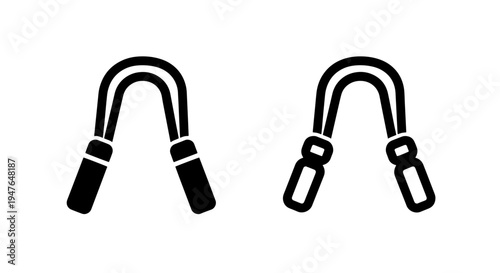 Hand gripper fitness icon set: black solid and outline forearm strengthener symbols