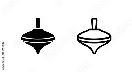 Classic spinning top toy icon: retro play and childhood game symbol set