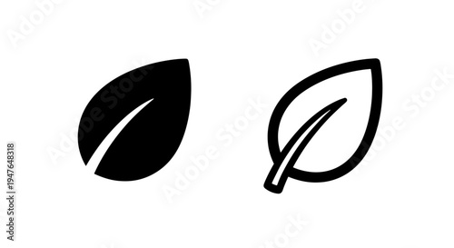 Simple green leaf icon: botanical element and natural product symbol set