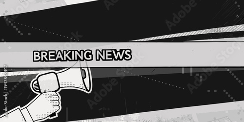 A retro style illustration depicting a breaking news announcement with a megaphone
