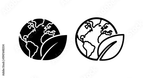 Earth globe with green leaf icon symbolizing ecology and sustainability