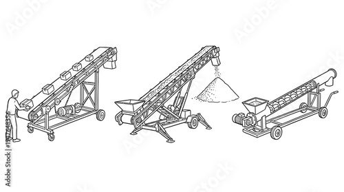 Industrial Conveyor Belt Systems in Black and White