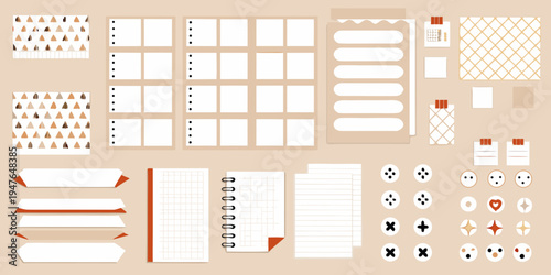 Stationery collection with patterned paper cards and decorative stickers