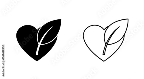 Heart and leaf icon symbolizing eco-friendly love, nature, and health