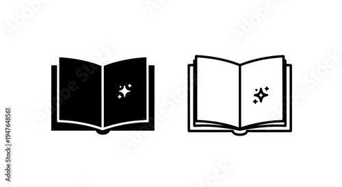 Magical open book icon: knowledge, learning, and fantasy storytelling symbol
