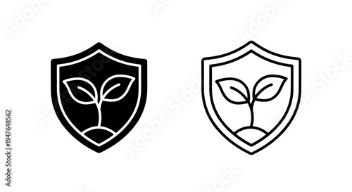 Plant protection shield icon: organic farming and nature security symbol