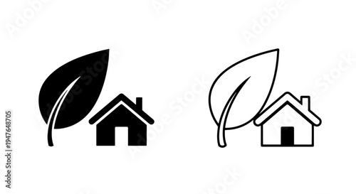 Eco home icon: leaf and house symbolizing green living and sustainable residences