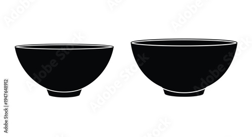 Two black bowls displayed side by side on a white background