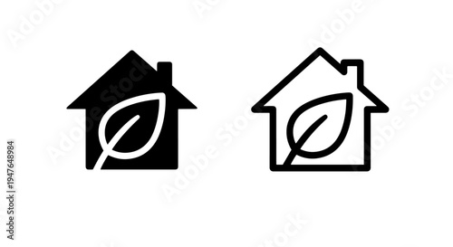 Eco house icon: green home and sustainable building symbol design